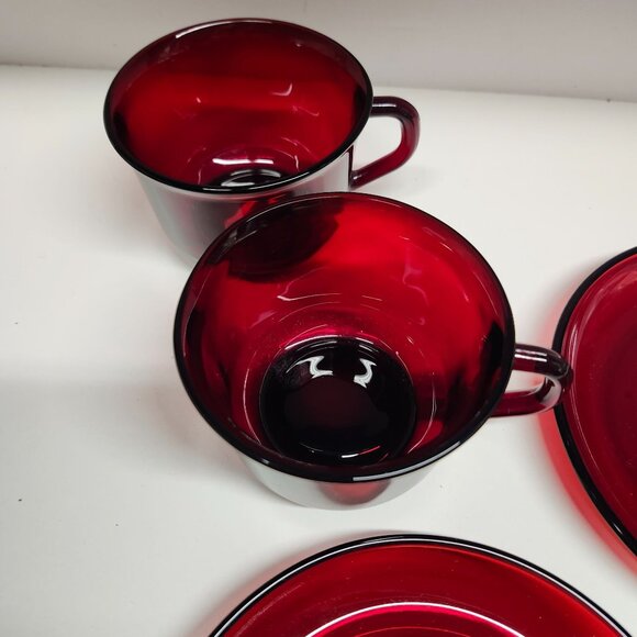 Ruby Red Glass Arcoroc France Classique Design Cup & Saucer Sets - Picture 3 of 10
